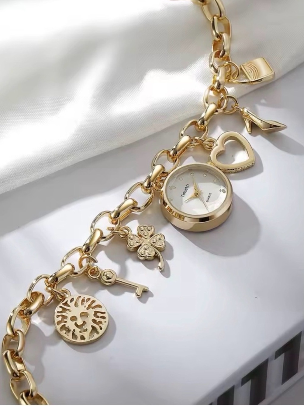 Gold Multiple Charm Bracelet Watch - Picture 4 of 6